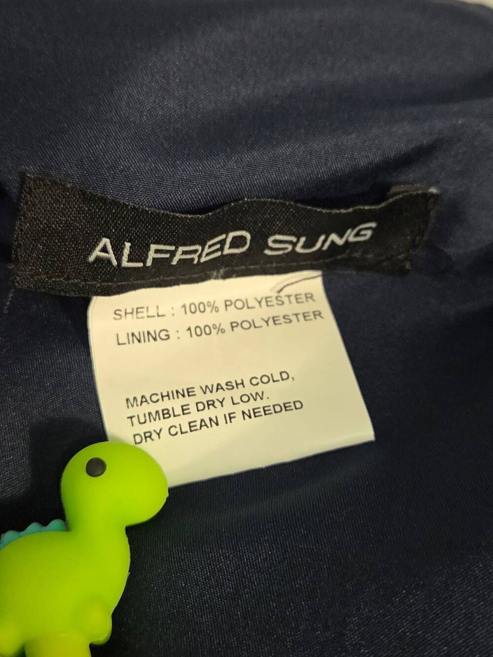 ALFRED SUNG Navy Satin Off-Shoulder Maxi Gown - Picture 5 of 8